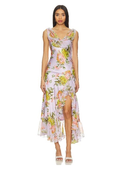 cinq a sept Dresses & Skirts - Cinq à Sept Chrysanthemum Ray Silk Floral Midi Dress, Purple | Size 6